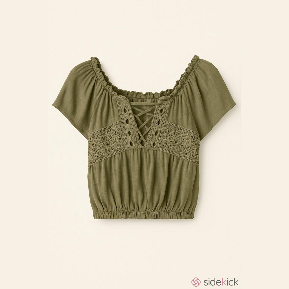 Almost Famous Olive Green Eyelet Crop Top Large